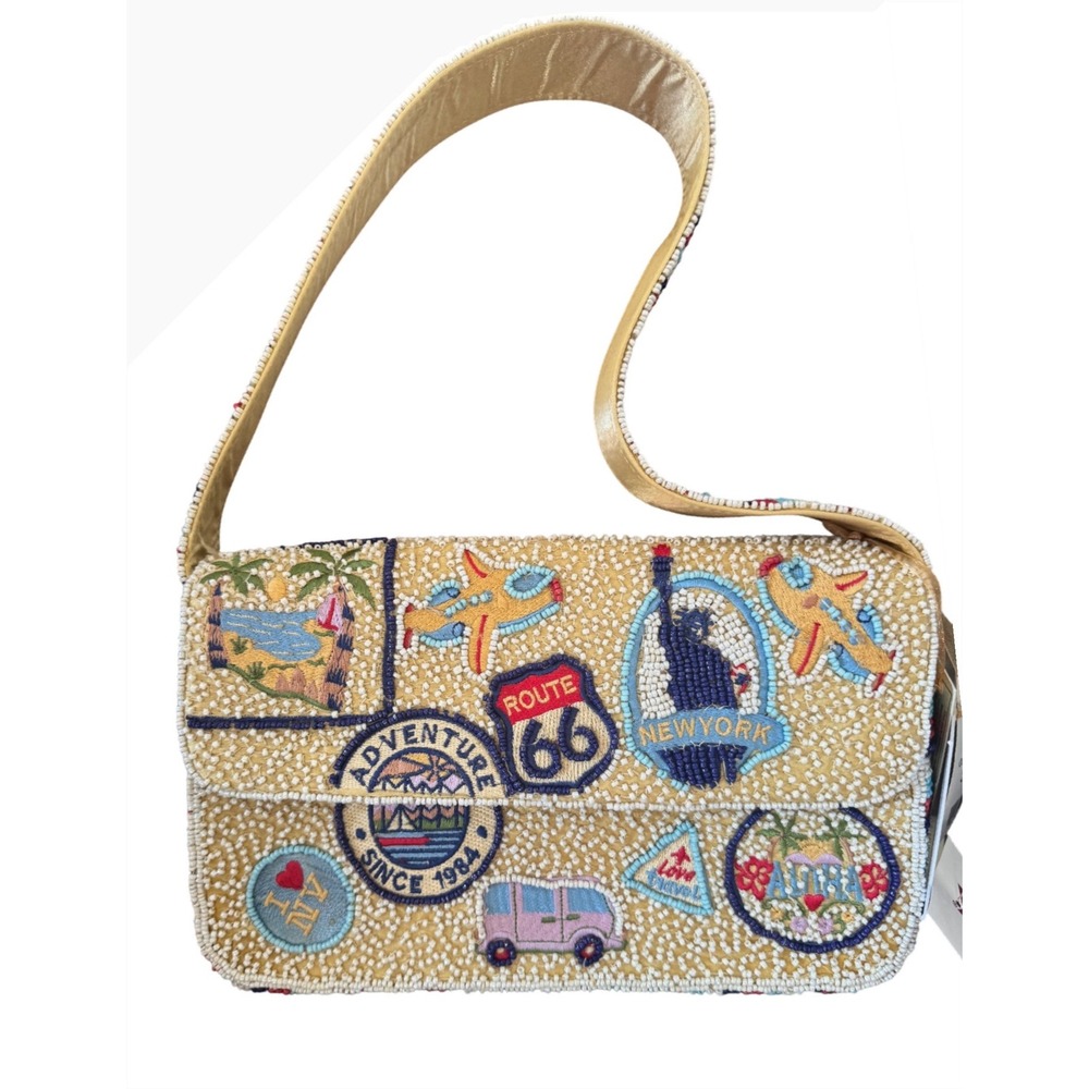 Route 66 Adventure Beige Liberty Statute Macaron Beaded Shoulder Bag NWT